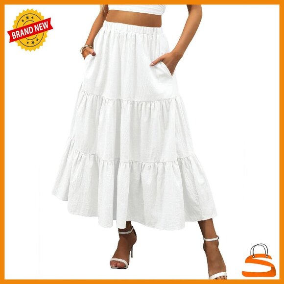 Dresses & Skirts - Rayon Maxi Skirt Elastic Waist Tiered Ruffle Boho Summer Beach Dress